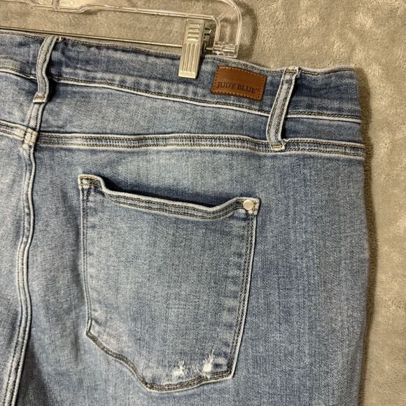 Judy Blue Jeans 24W Plus Wide Leg Stretch Blue Light Wash Denim Distressed - Picture 8 of 9